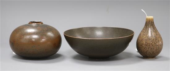 Three items of Danish studio pottery, largest diameter 17cm